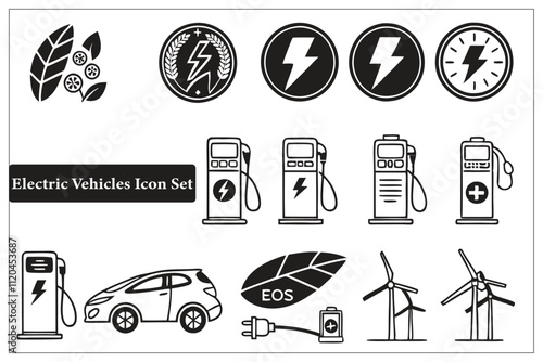 Electric Vehicles' modern Hybrid icons set, a minimalist silhouette, vector, illustration, isolated. Adobe Illustrator Artwork.
