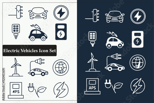 Electric Vehicles' modern Hybrid icons set, a minimalist silhouette, vector, illustration, isolated. Adobe Illustrator Artwork.