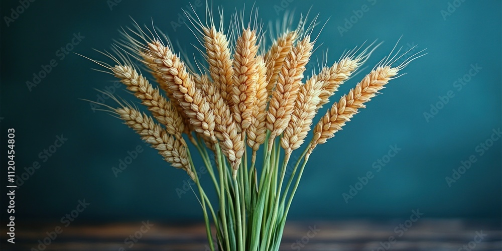 Fototapeta premium A Bouquet of Wheat Stalks Against a Teal Background