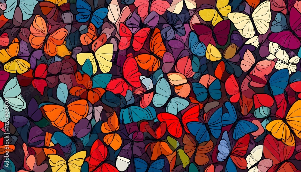 An artistic, seamless and abstract illustration of colorful butterflies An artistic, seamless and abstract illustration of colorful butterflies