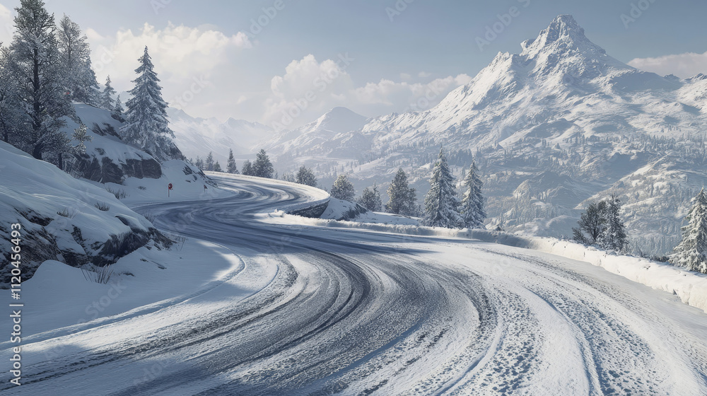 A curvy, snow-covered road winds through a rugged landscape, showing the challenging conditions of winter travel.
A curvy, snow-covered road winds through a rugged landscape, showing the challenging conditions of winter travel.