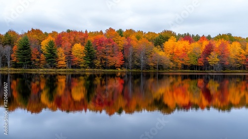 A lake surrounded by colorful trees in the fall