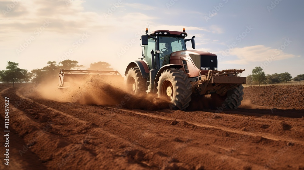 A photo of a tractor-mounted plow turning soil. A photo of a tractor-mounted plow turning soil.