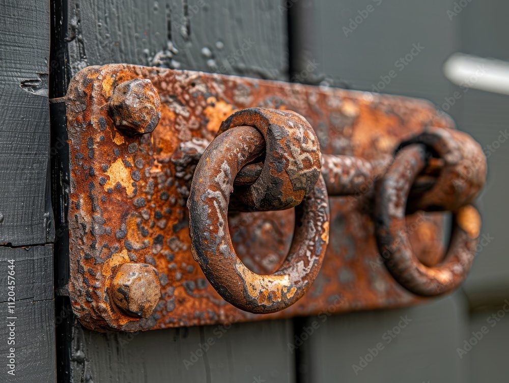 Ancient wrought iron gate with ornate lion head knocker, a classic architectural detail Ancient wrought iron gate with ornate lion head knocker, a classic architectural detail