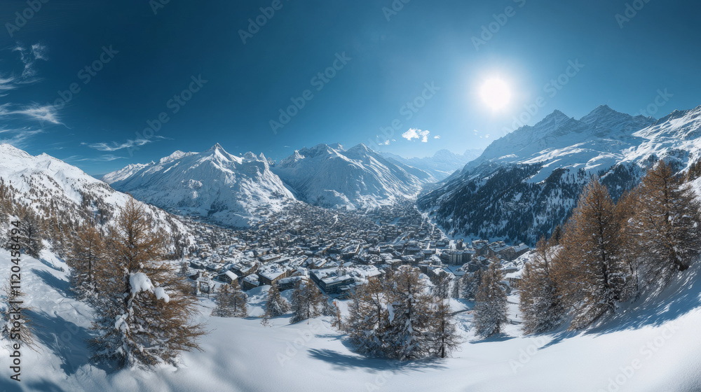 View of the a mountain landscape on the Swiss Alps with snow, Zermatt, Switzerland. View of the a mountain landscape on the Swiss Alps with snow, Zermatt, Switzerland.