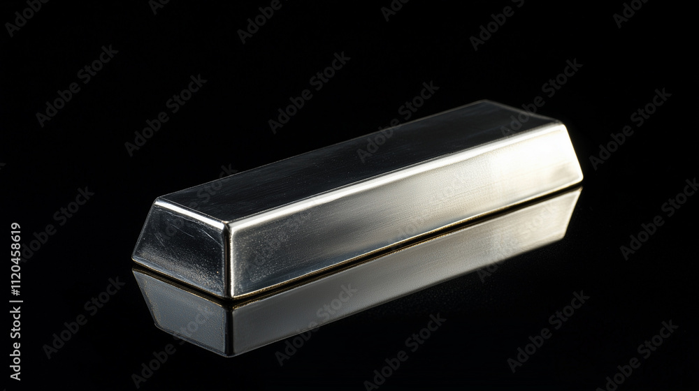 A sleek, polished bar of silver placed against a black background, highlighting its reflective surface and sharp edges. A sleek, polished bar of silver placed against a black background, highlighting its reflective surface and sharp edges.
