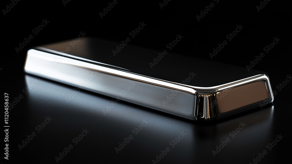 A sleek, polished bar of silver placed against a black background, highlighting its reflective surface and sharp edges. A sleek, polished bar of silver placed against a black background, highlighting its reflective surface and sharp edges.