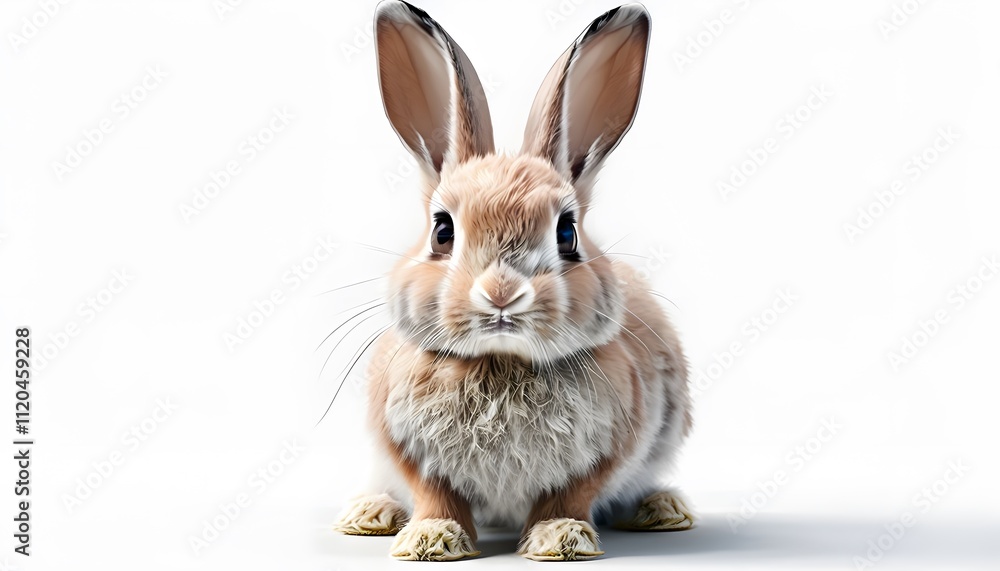 Rabbit with Upright Ears on a White Background Rabbit with Upright Ears on a White Background