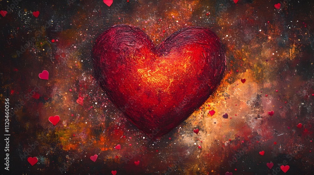 Impasto Red Heart Cosmic Background Art Impasto Red Heart Cosmic Background Art