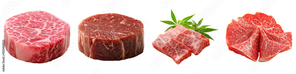 Kobe beef wagyu isolated on transparent background, Set of Kobe beef wagyu isolated on transparent background, Set of
