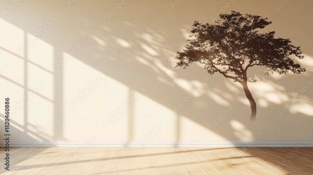 Cozy Beige Room with Tree Shadow Creating a Warm Ambiance Cozy Beige Room with Tree Shadow Creating a Warm Ambiance