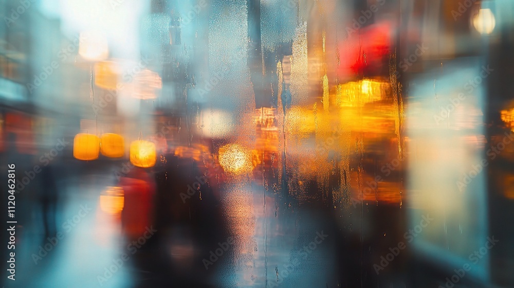 Blurred View Through Glass Wall with City Town Background Blurred View Through Glass Wall with City Town Background