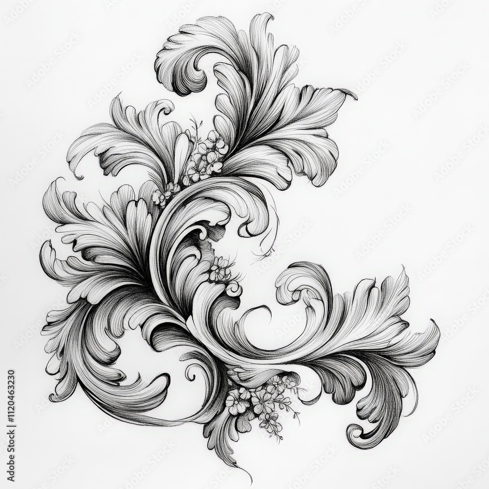 baroque, rococo, vector, design, pattern, ornament, decoration, leaf, form,  art, swirl, illustration, element, plant, tattoo, decor, black, silhouette, vintage, drawing, curve, beauty, 