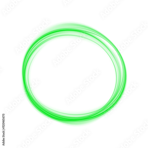 Shiny Green Neon Circle: Glowing Round Light Frame with Motion and Speed Lines for Modern Graphics
