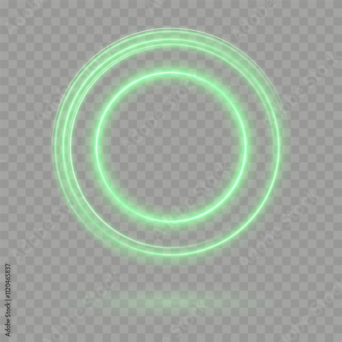 Shiny Green Neon Circle: Glowing Round Light Frame with Motion and Speed Lines for Modern Graphics