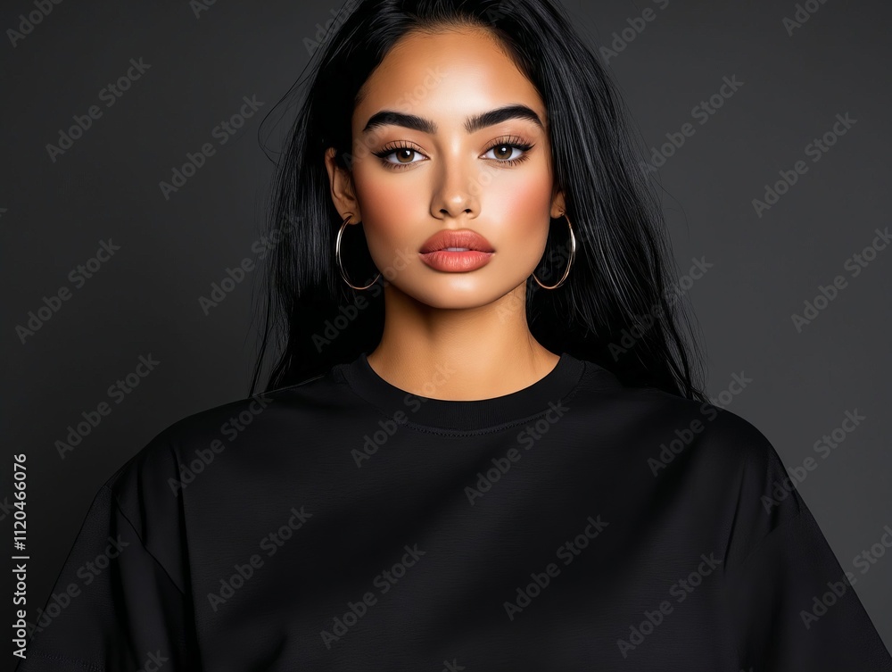 A woman with long black hair wearing a black sweatshirt A woman with long black hair wearing a black sweatshirt