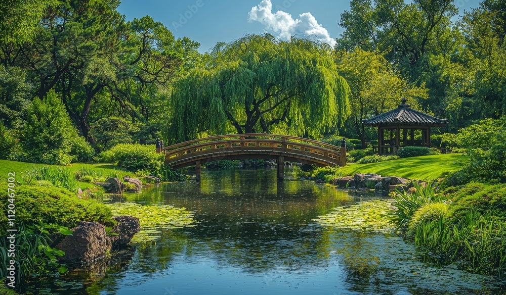 A summer day in Tokyo, Japan, at Ninomaru Garden, completely empty of people. A summer day in Tokyo, Japan, at Ninomaru Garden, completely empty of people.
