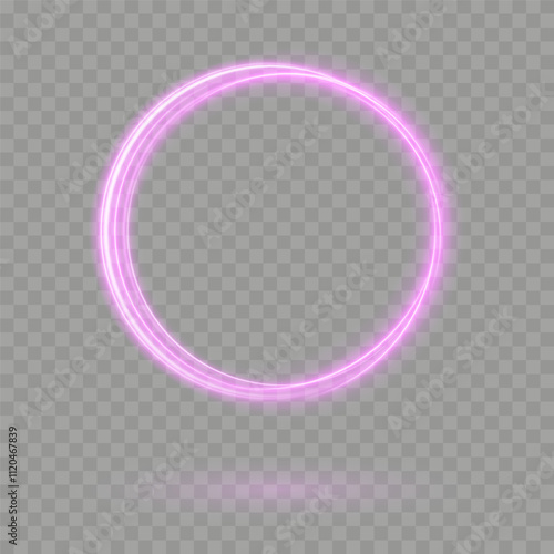 Light Purple Neon Ring: Circular Glow with Movement and Speed Effect for Dynamic Visuals and Web Design. Futuristic graphic element for social media stories. Ellipse shimmery color. Swirl effect curve