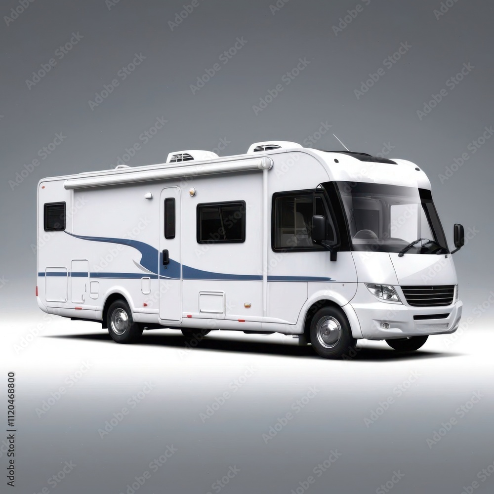 Naklejka premium A modernised model of a converted city minibus, an innovative approach to the compact residential vehicle concept, isolated, against a neutral background