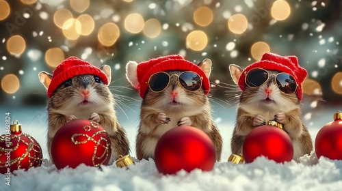 Funny animals with Christmas objects, adding a playful touch to holiday imagery.