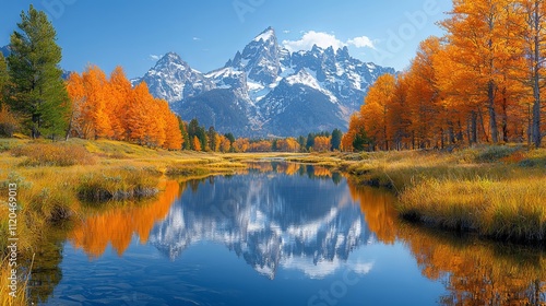 Grand Teton, standing at 13,770 feet (4,197 meters), is visible from near Oxbow Bend in Grand Teton National Park, Wyoming.