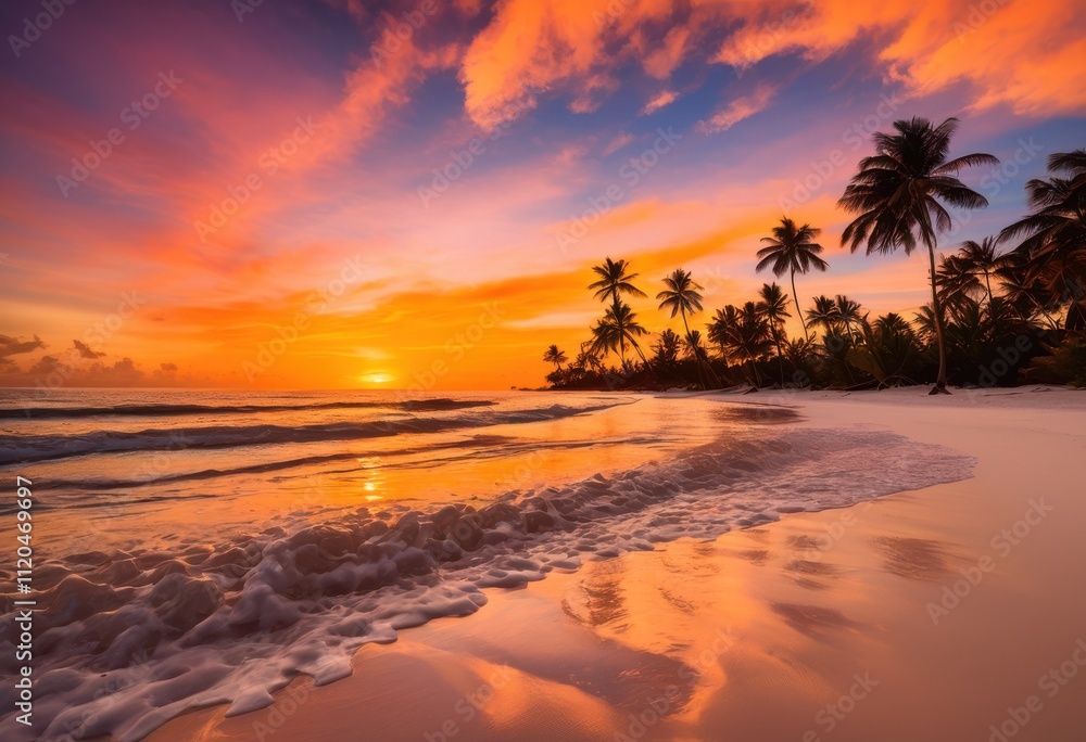 vibrant tropical beach sunset over gentle waves rich color palette serene atmosphere, colors, sky, ocean, nature, landscape, horizon, light, reflection vibrant tropical beach sunset over gentle waves rich color palette serene atmosphere, colors, sky, ocean, nature, landscape, horizon, light, reflection