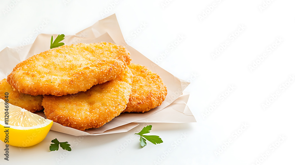 Crispy golden schnitzels served with lemon wedge and fresh parsley, perfect for delicious meal. Enjoy savory flavors and delightful crunch! Crispy golden schnitzels served with lemon wedge and fresh parsley, perfect for delicious meal. Enjoy savory flavors and delightful crunch!