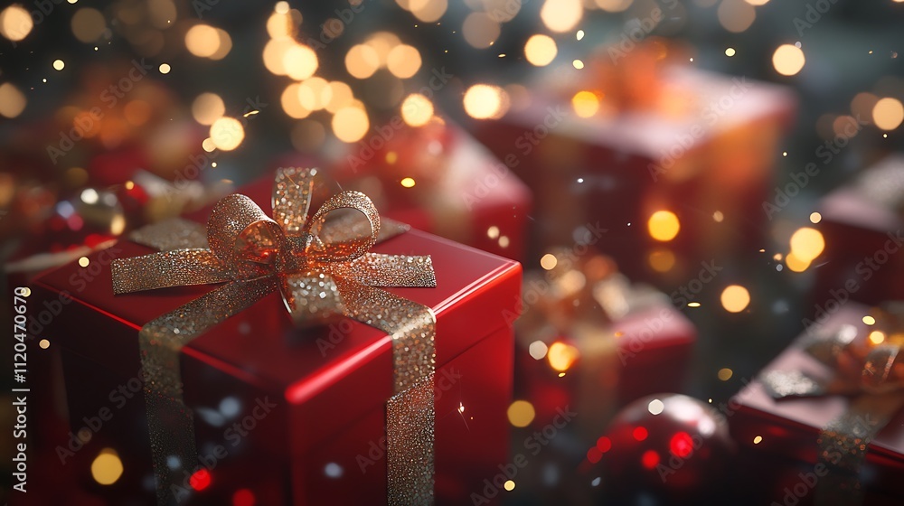 Gift boxes arranged with a bokeh background, creating a Christmas and New Year scene. Generative AI Gift boxes arranged with a bokeh background, creating a Christmas and New Year scene. Generative AI
