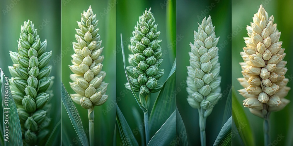 Fototapeta premium Stages of Wheat Growth, from Green to Ripe