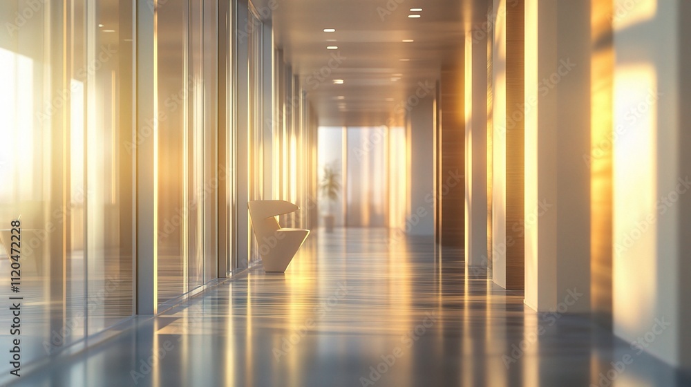 Spacious and Modern Office Hallway with Soft Lighting and Glass Walls Spacious and Modern Office Hallway with Soft Lighting and Glass Walls