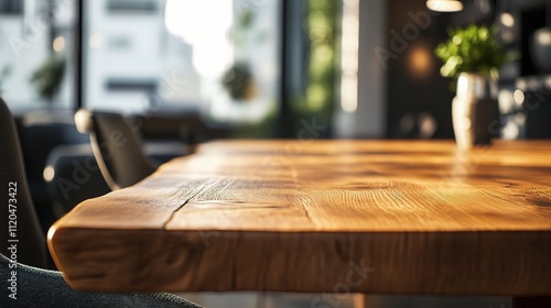 Close-Up View of Real Wood Table in Modern Interior Room Setting