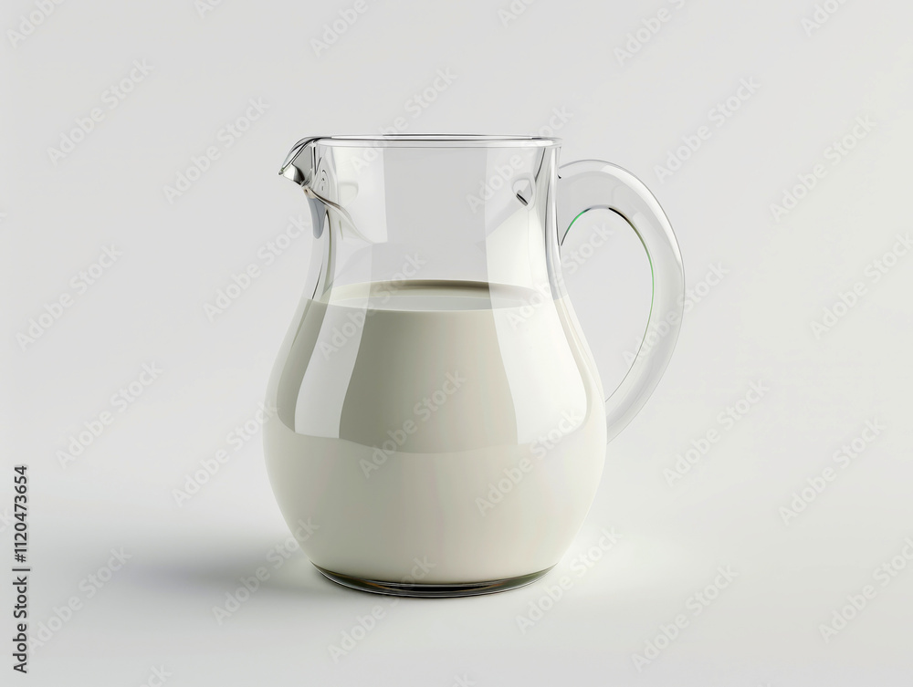 Glass jug full of whole cream cow milk isolated on white background Glass jug full of whole cream cow milk isolated on white background