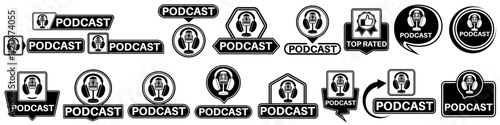 set collections labels podcast sign. radio shows symbol webinar icon design vector illustration
