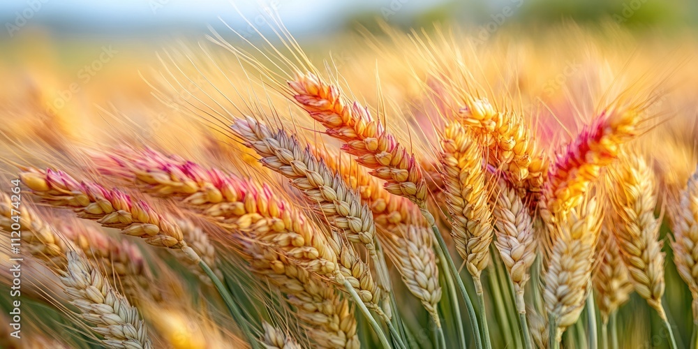 Golden Wheat Stalks with Hints of Red and Green Golden Wheat Stalks with Hints of Red and Green
