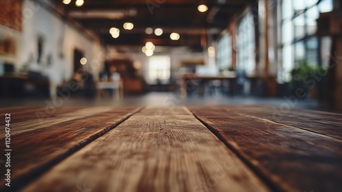 Wallpaper Mural Blurred Background of a Wooden Table in Modern Office Space Torontodigital.ca
