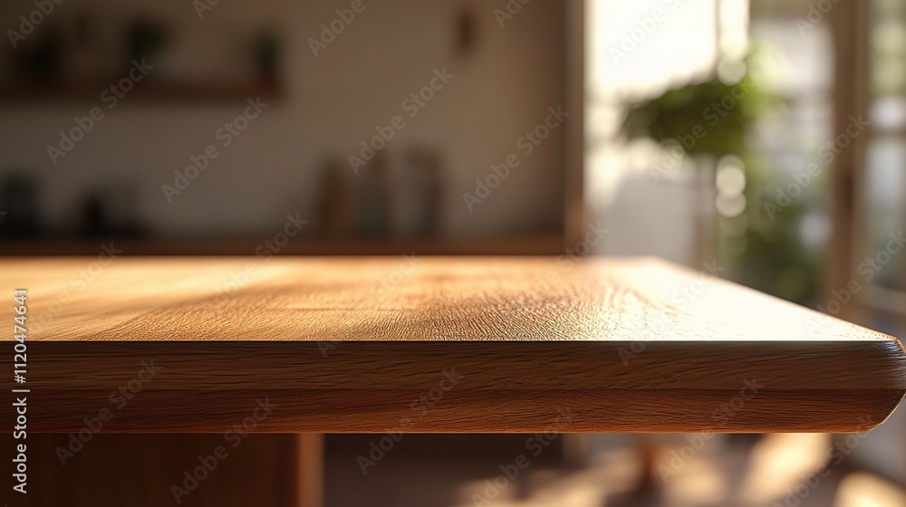 Wooden Kitchen Table on Blurred Background with Natural Lighting Wooden Kitchen Table on Blurred Background with Natural Lighting