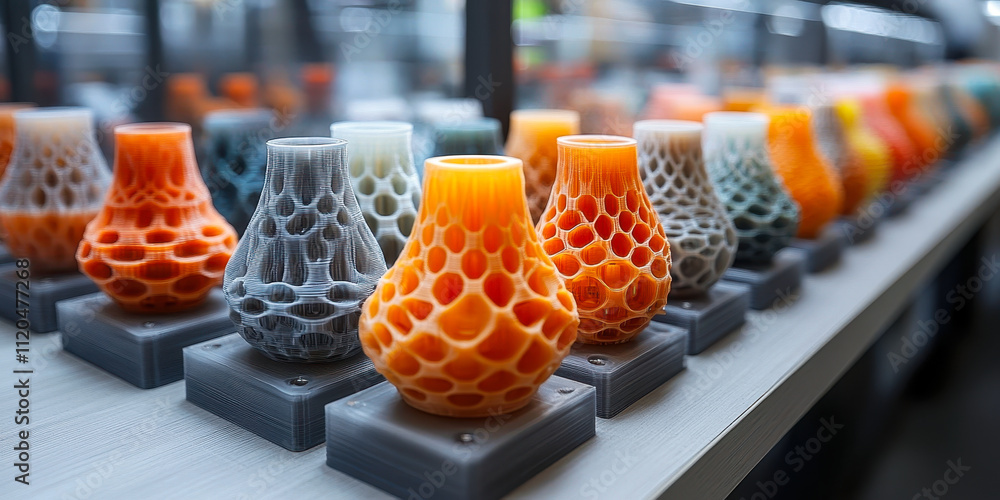Fototapeta premium Innovative 3D Printed Vases Showcasing Customizable Design Collaboration with Retail Brands