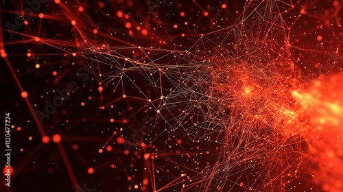 Abstract Data Network Visualization in Red and Black tones photo