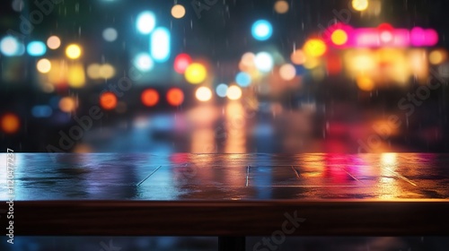 Empty Table by Night with Street Reflections in Soft Light