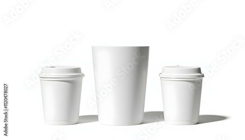 Wallpaper Mural Three sizes blank take away coffee cups isolated on white background including clipping path. Blank takeaway medium coffee cup mockup or mock up template side view isolated on white background  Torontodigital.ca