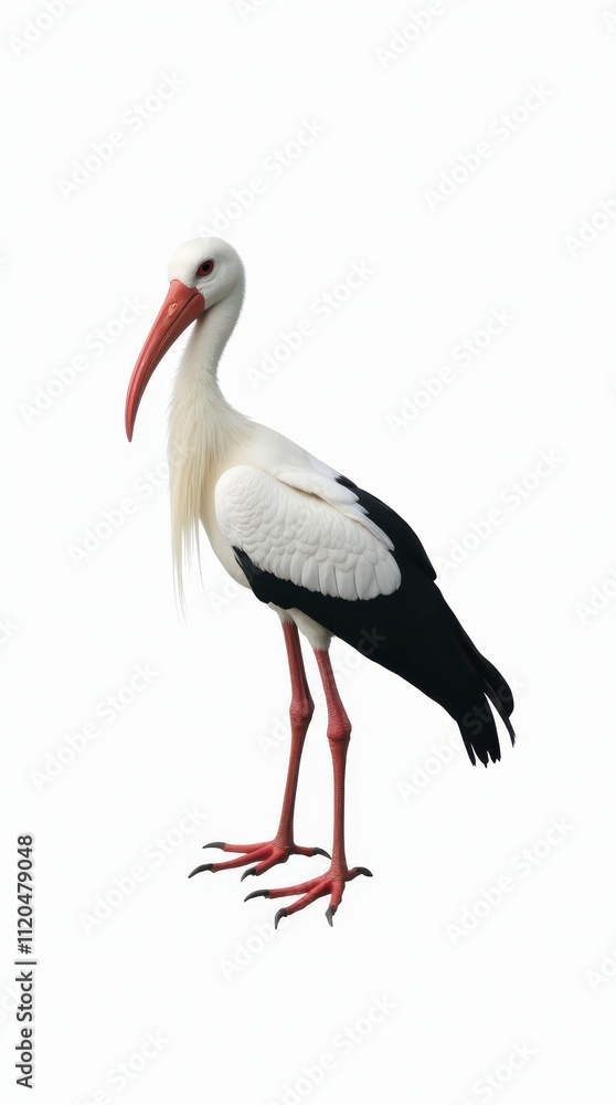 Stork Standing on a White Background Showcasing Its Distinct Colors and Features. Generative AI Stork Standing on a White Background Showcasing Its Distinct Colors and Features. Generative AI