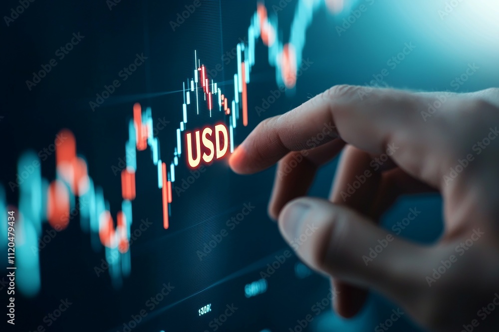 A hand is pointing at the USD on a screen A hand is pointing at the USD on a screen