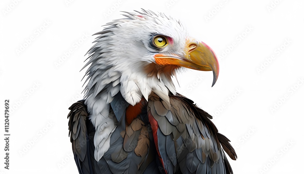 Obraz premium African Fish Eagle Perched with Sharp Beak on a White Background
