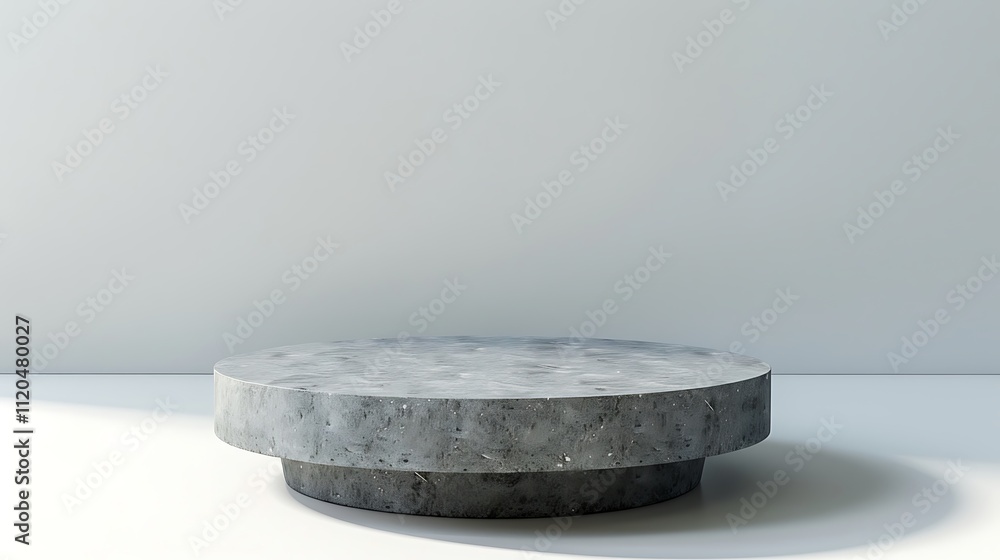 A modern grey round coffee table, placed on a white backdrop, photographed in crisp HD clarity. A modern grey round coffee table, placed on a white backdrop, photographed in crisp HD clarity.