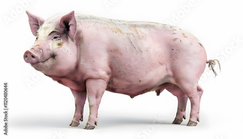 Pig with Pink Skin and Full Body Profile on a White Background photo