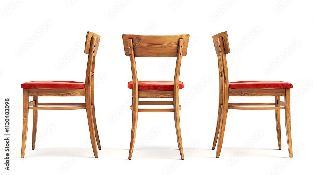 A set of chairs viewed from different angles, isolated on a white background, captured in high-definition clarity. A set of chairs viewed from different angles, isolated on a white background, captured in high-definition clarity.