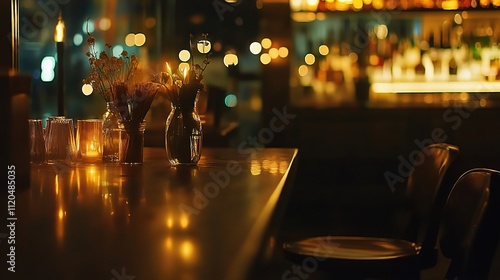 Night Cafe Atmosphere with Warm Bokeh Lighting and Cozy Ambiance