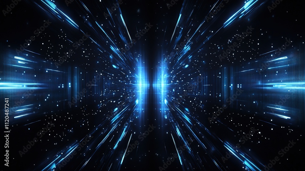 Abstract Glowing Blue Rays of Light in Dark Background Abstract Glowing Blue Rays of Light in Dark Background