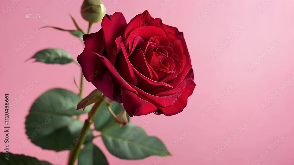 sweet red rose on pink  backgrround with copyspace abstract advertisement blossom