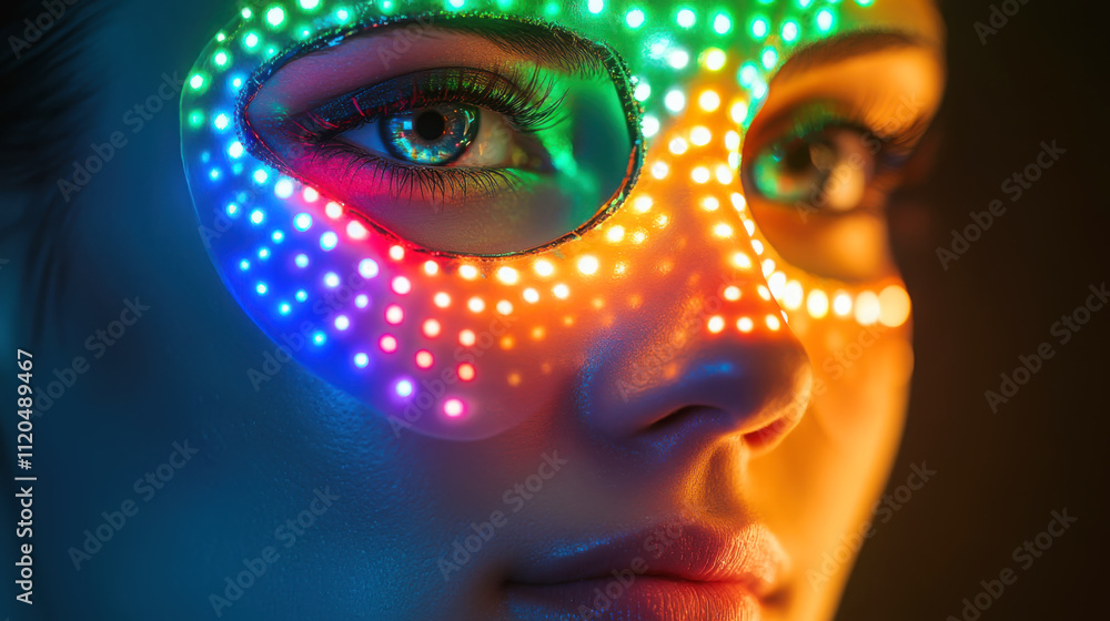 Vibrant led light mask display with colorful illumination for party or event Vibrant led light mask display with colorful illumination for party or event